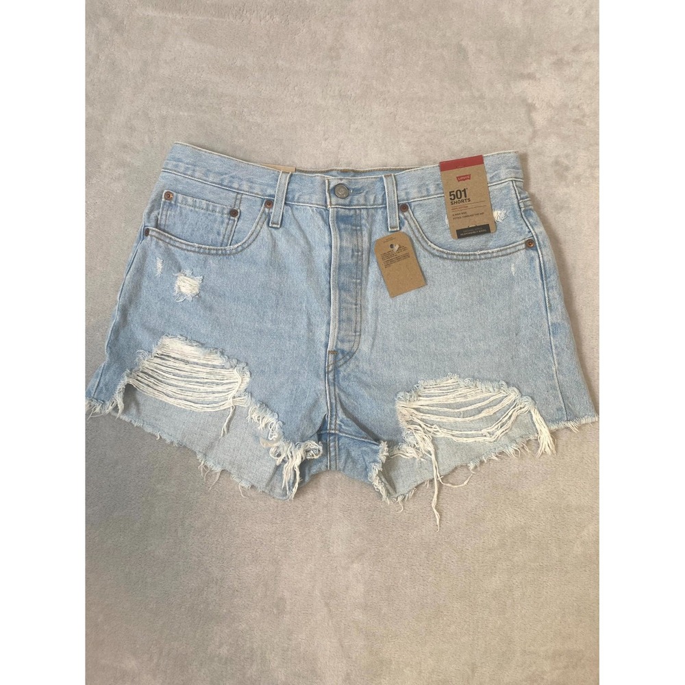 Levi's 501 Cut Off‎ Shorts Womens 32 Blue Denim Cotton Distressed Frayed Hem